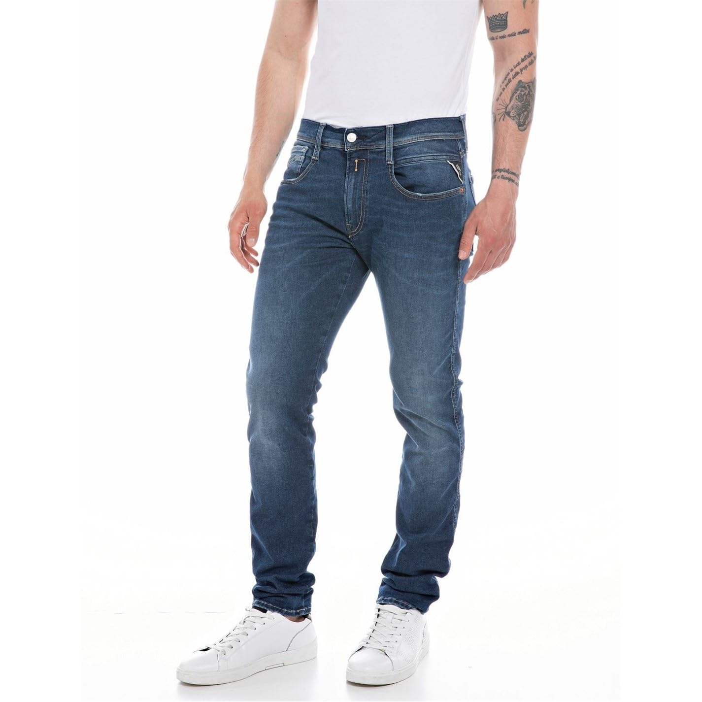 Replay Men's Anbass Slim-Fit Hyperflex Jeans with Stretch, Blue (Dark Blue 007), 36W / 32L