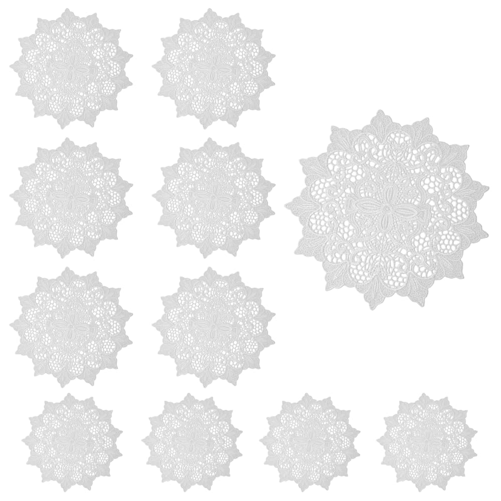 11Pcs Round Lace Doilies, 15/20/25cm Polyester Handmade Placemats