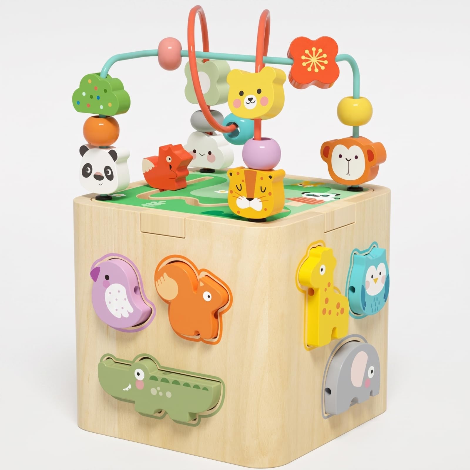 predolo Cubo con Ingranaggi Interattivo | Educativo, Cubo Attività in Legno, Multifunzionale, per Casa, Asilo Nido, area gioco