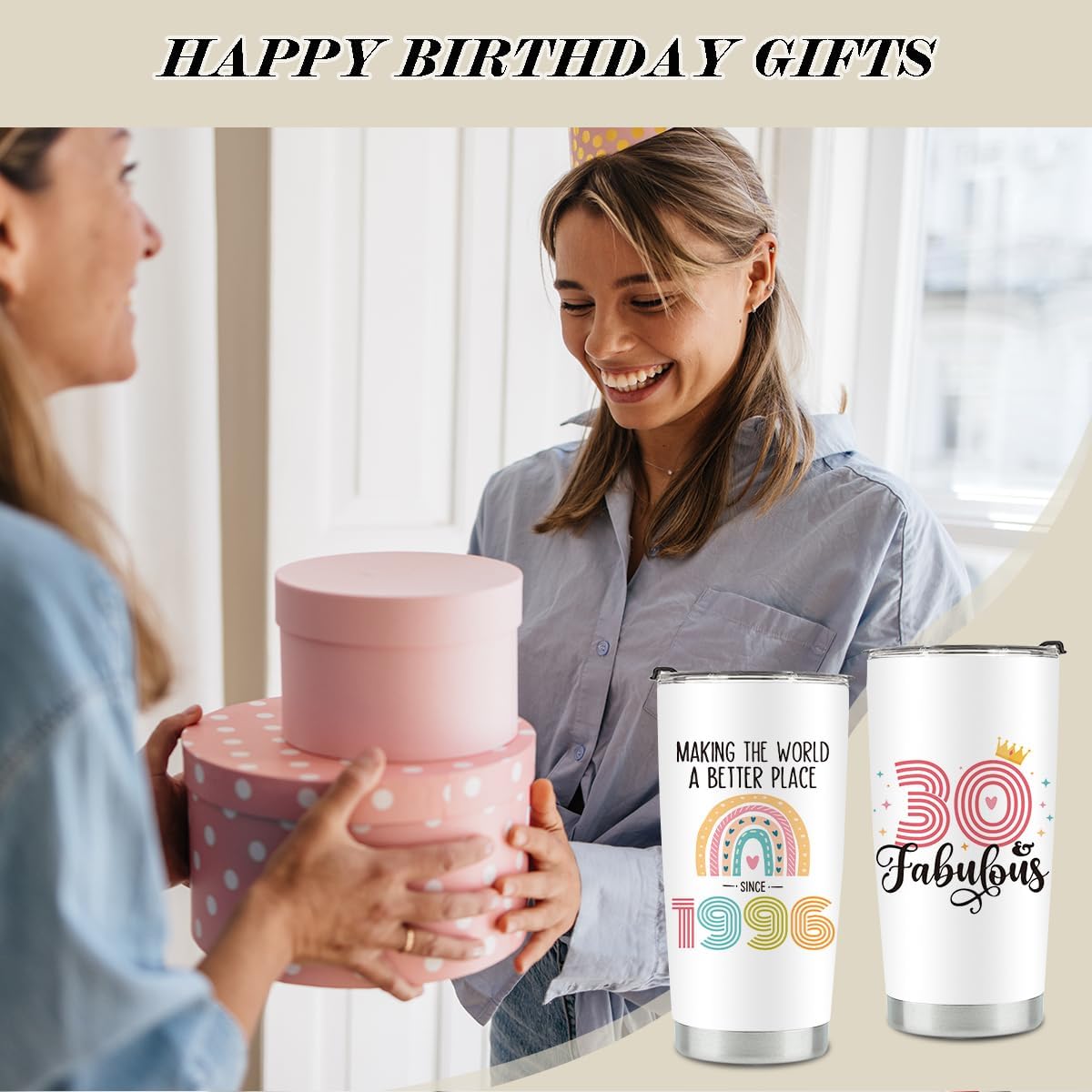 30th Birthday Gifts for Her Women, 1996 30th Birthday Decorations for Woman, 30 Year Old Gift Ideas, Turning 30, 20 oz Stainless Steel Vacuum Insulated Tumblers - Image 3