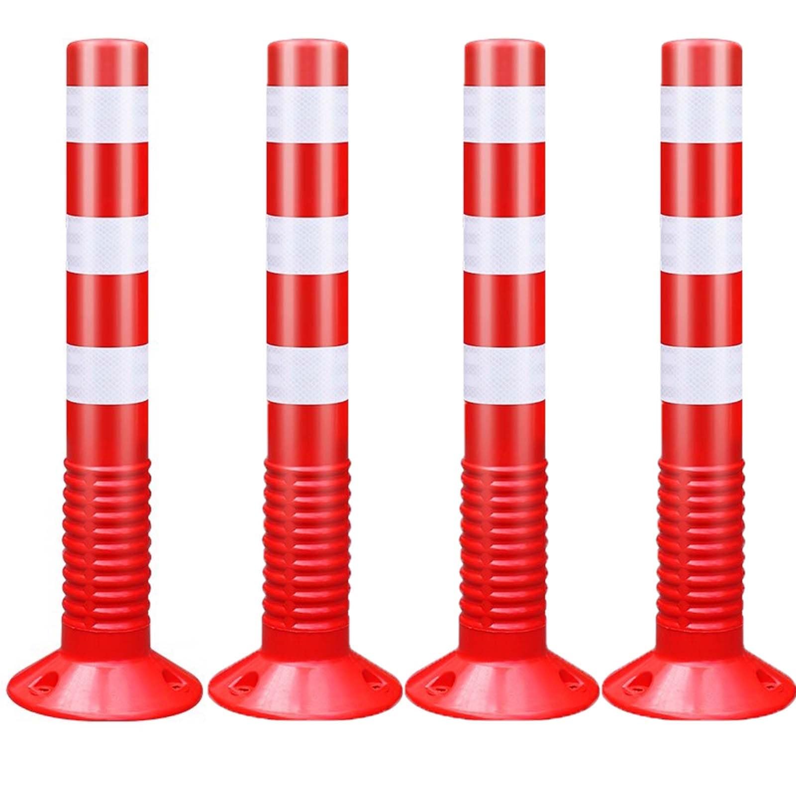 SaryEdge Traffic Safety Bollards with Reflective Bands - Durable Plastic Parking Barriers for Driveway and Road Delineation,Red-4pcs,Red-4pcs
