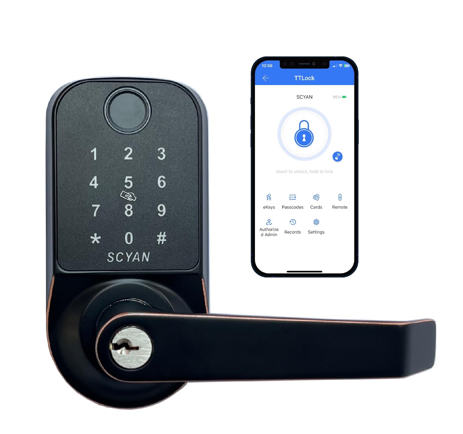 SCYANX1 Smart Biometric Lock - 5-in-1 Fingerprint & Touchscreen, Auto-Locking for Home, Office and Airbnb (Oil-Rubbed )