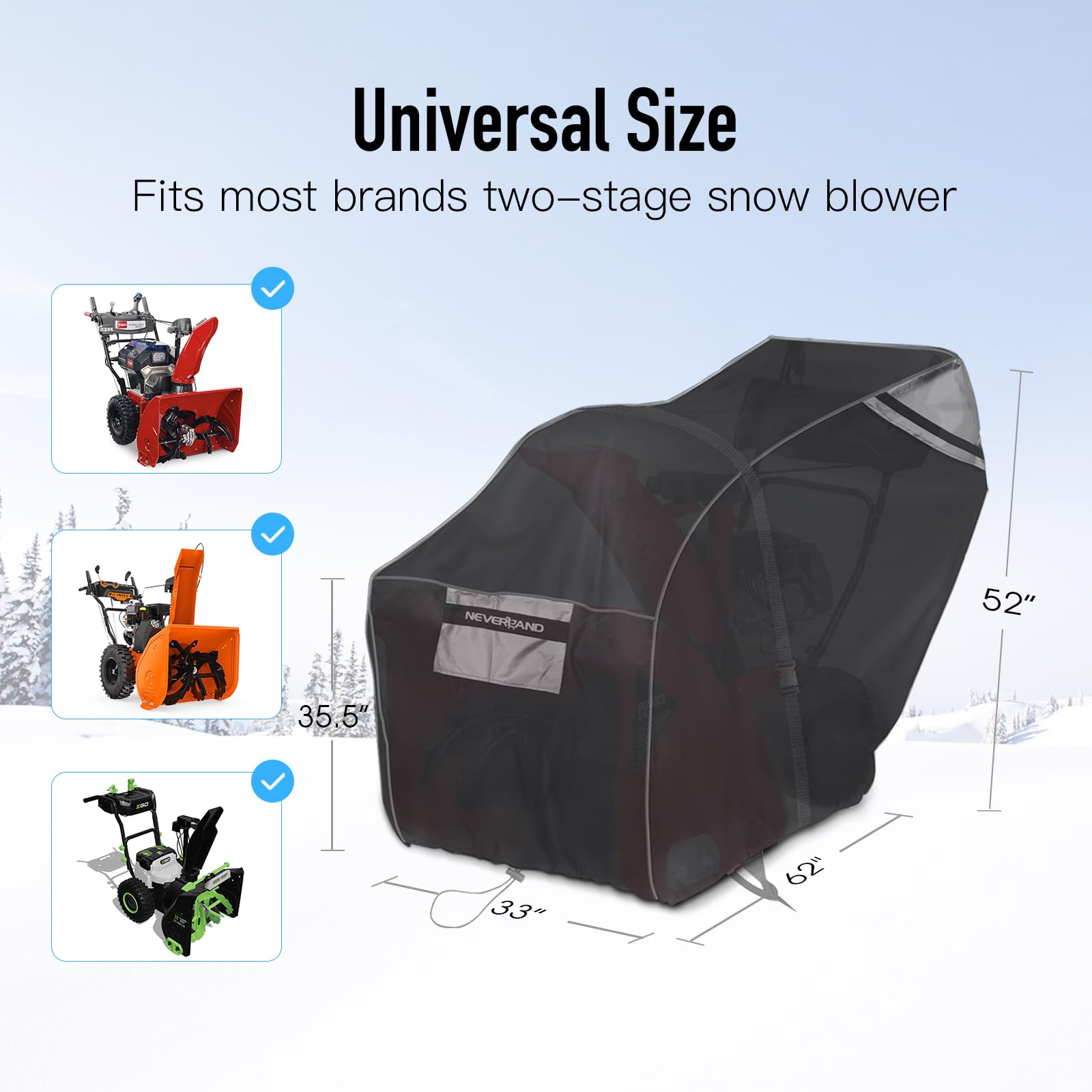 NEVERLAND Snowblower Cover, Snow Blower Cover Waterproof Outdoor Heavy Duty , UV Protection, Snow Blower Accessories Snow Thrower Cover Universal Size Fit 62''L x 33