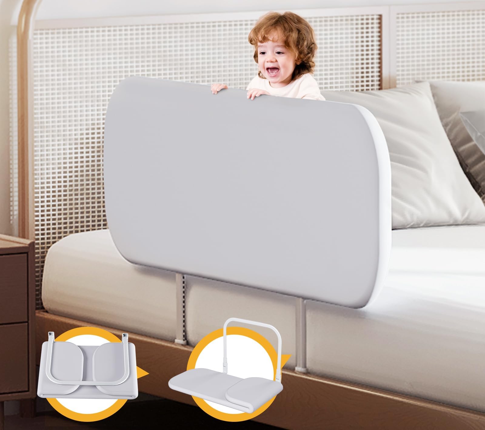 strenkitech Foldable Toddler Crib Rail - Universal Fit for Twin, Queen, Full, King Size Beds - Gray - Easy to Assemble Bed Guardrail for Infants and Toddlers (32 Inch)