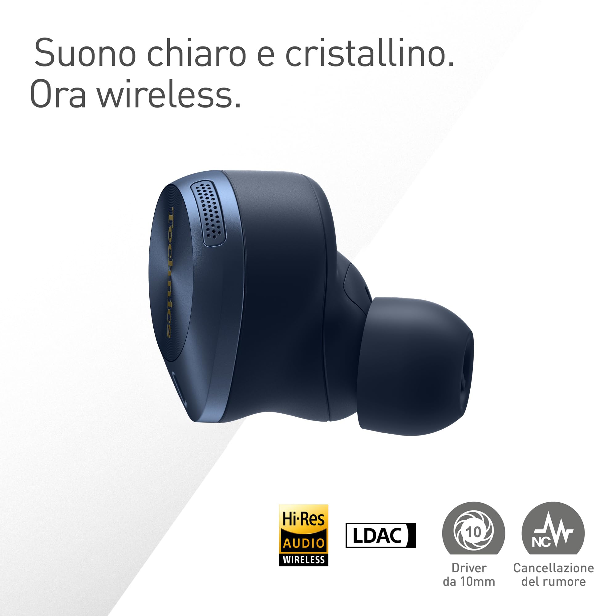 Technics EAH-AZ80E-A Auricolari Wireless con Cancellazione del Rumore, Bluetooth, Auricolari In-Ear con Microfono Incorporato, Vestibilità Personalizzabile, Fino a 7 Ore di Riproduzione, Blu Notte - Vista 3