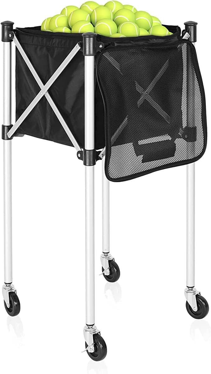 Tennis Ball Hopper Basket Cart Holds 160 Balls Wheeled Teaching Carts