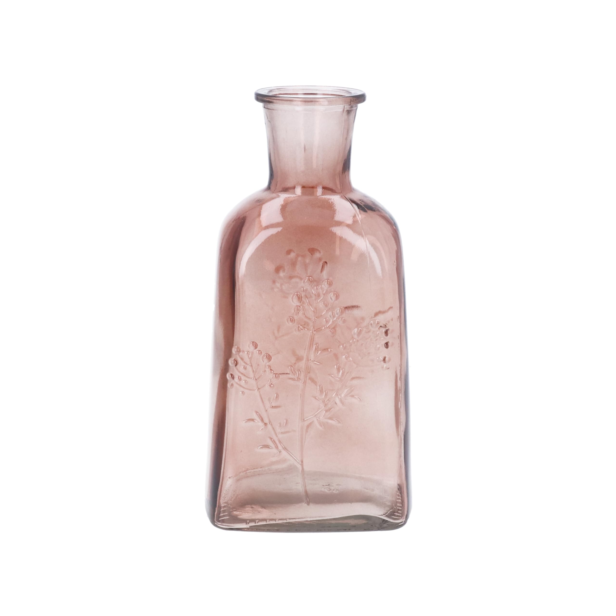 Gisela Graham Pink Glass Bottle Vase With Wild Flower Design, 19Cm