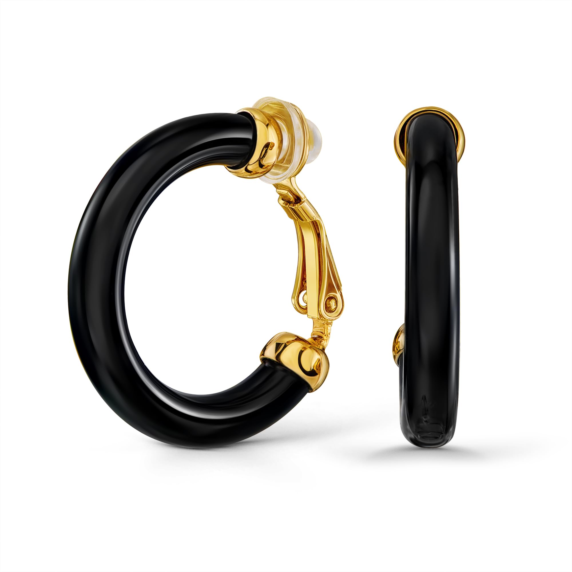 Traveller Ohrclip Creolen - Damen - Ø 25mm - Resin Schwarz - 22kt vergoldet - 157713
