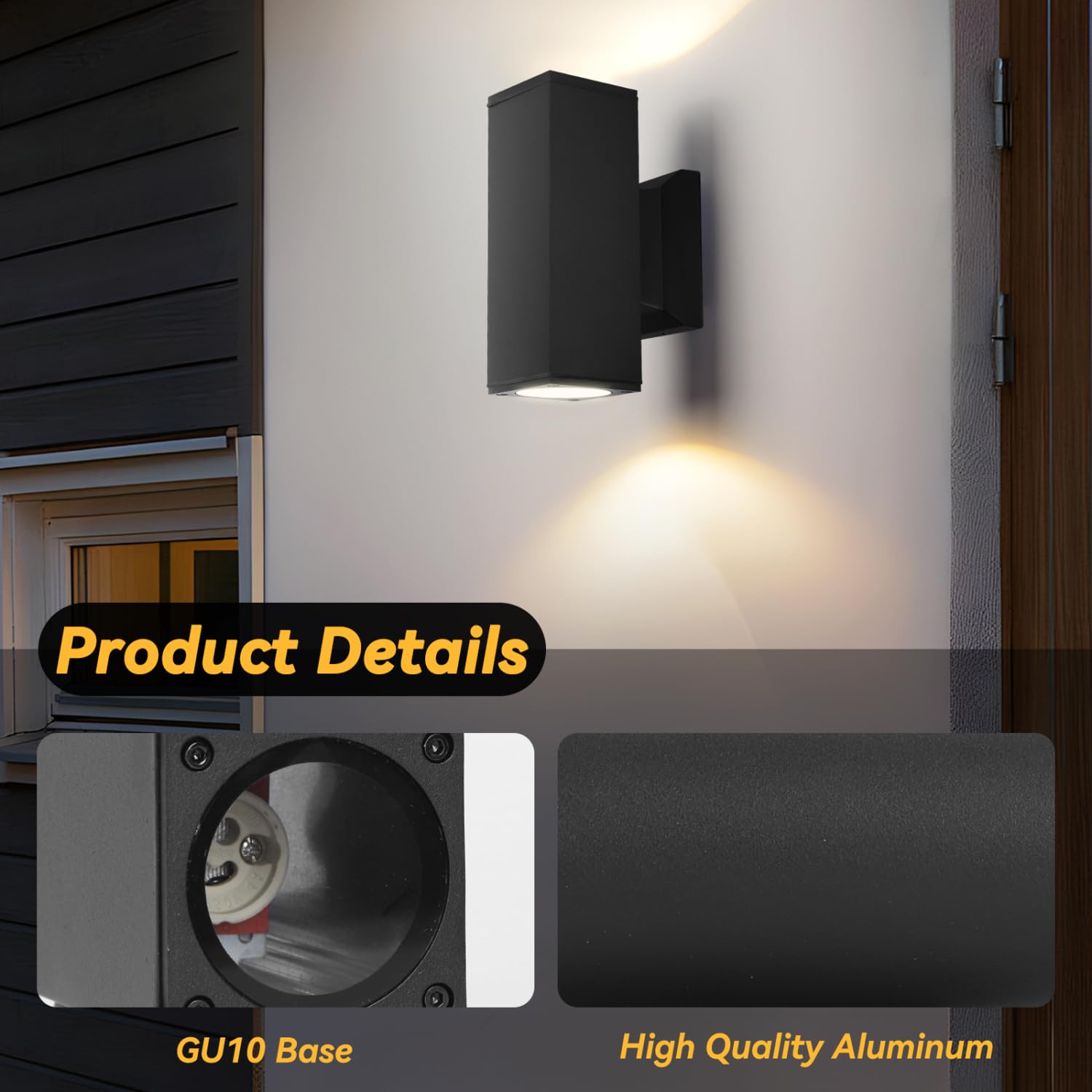 Aigostar Applique LED da Parete Esterno, Lampada da Parete Rettangolo Alluminio GU10, Impermeabile IP65 Luce Esterno per Patii, Giardini, Corridoi, Balconi, Vialetti, Lampadina non inclusa(12 pacchi