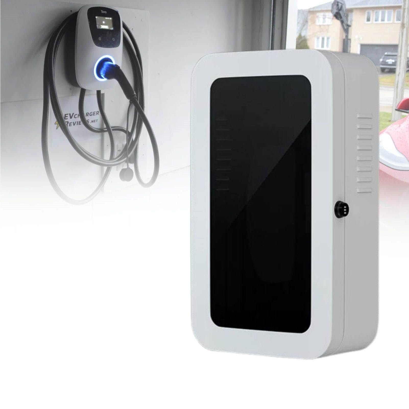 MhWrughts Outdoor Charging Station Enclosure for Tesla Wall Charger, EV Charger Lock Box with Combination Lock and Cable Storage for Garage Driveway Carport Use White-PasswordA