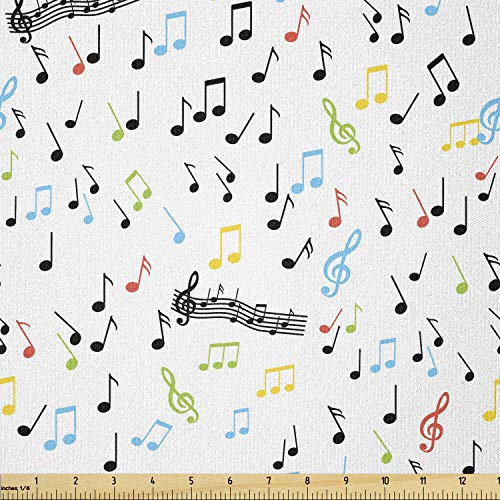 Image of Ambesonne Music Fabric by The Yard, Symbolic Music Notes Joy Vibes Pitch Beat Rhythm Sound Sonic Timbre Design, Stretch Knit Fabric for Clothing Sewing and Arts Crafts, 2 Yards, Black Aqua