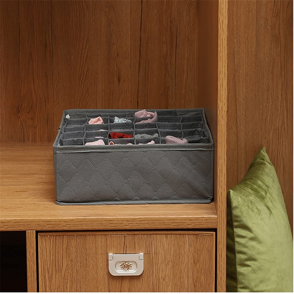Organizador de ropa interior de sujetador de 30 rejillas, caja de almacenamiento plegable para el hogar, cajón de armario no tejido, organizador de armario para bufandas y calcetines (gris 34*32*10CM)