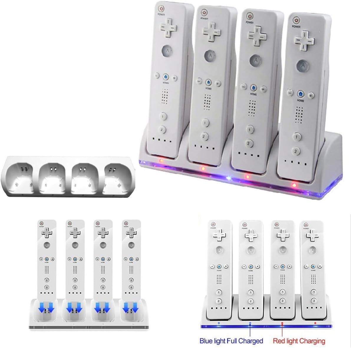 SunshineFace Wii Controller Charging Dock, 4 in 1 Wii Controllers Charging Station with 4 Pack 2800 mAh Rechargeable Batteries Remote Charger Dock Stand for Wii/Wii U Game Remote