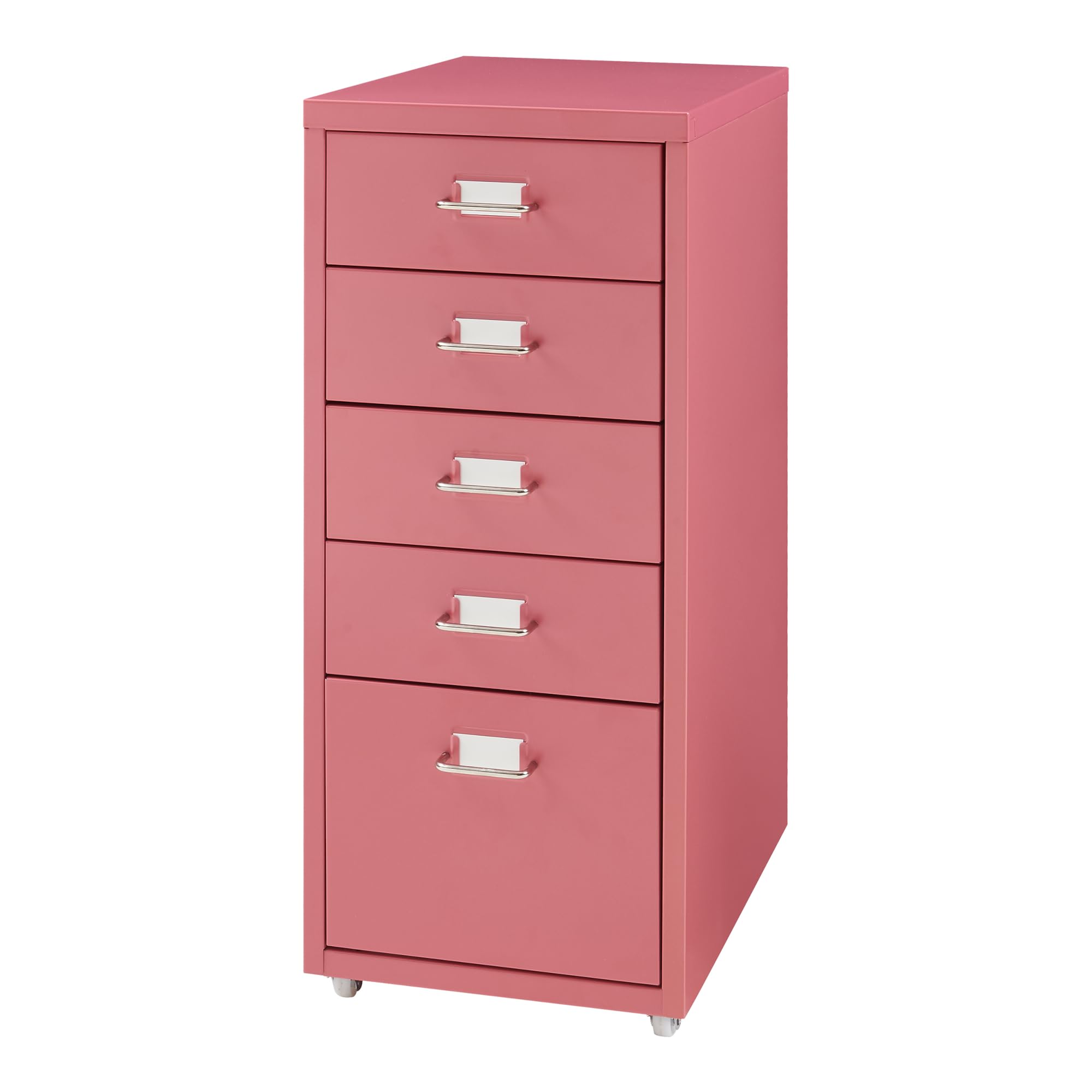 [en.casa] Caisson de Bureau 5 Tiroirs Meuble de Rangement Roulant Organisateur pour Documents Dossiers avec Porte-Étiquettes Fournitures de Bureau Robuste Moderne Acier 69 x 28 x 41 cm Rouge Pastèque