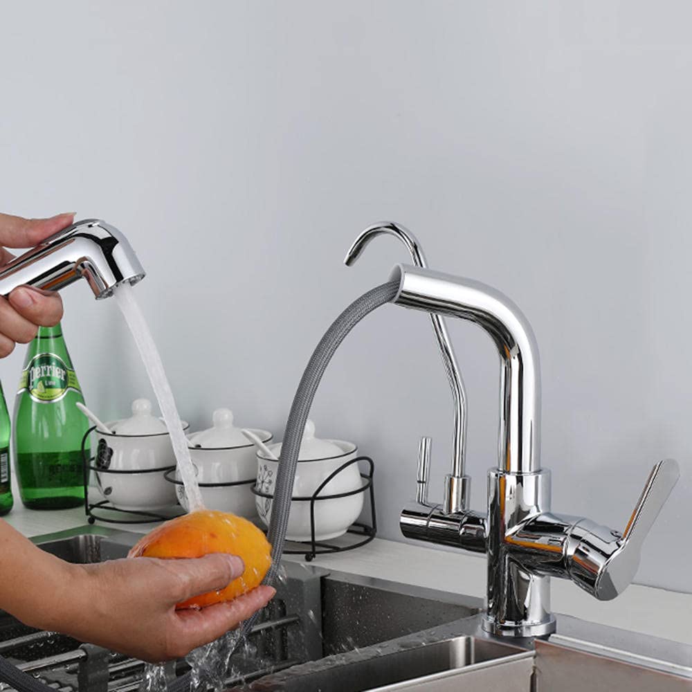 Mitigeur de cuisine 3 voies chromé idéal pour purifier l'eau potable