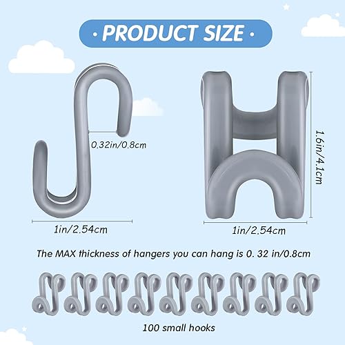 Miniatura 9 de 100 ganchos de plástico para colgar ropa, mini ganchos en cascada, ganchos extensores para ahorrar espacio, ganchos extensores resistentes para