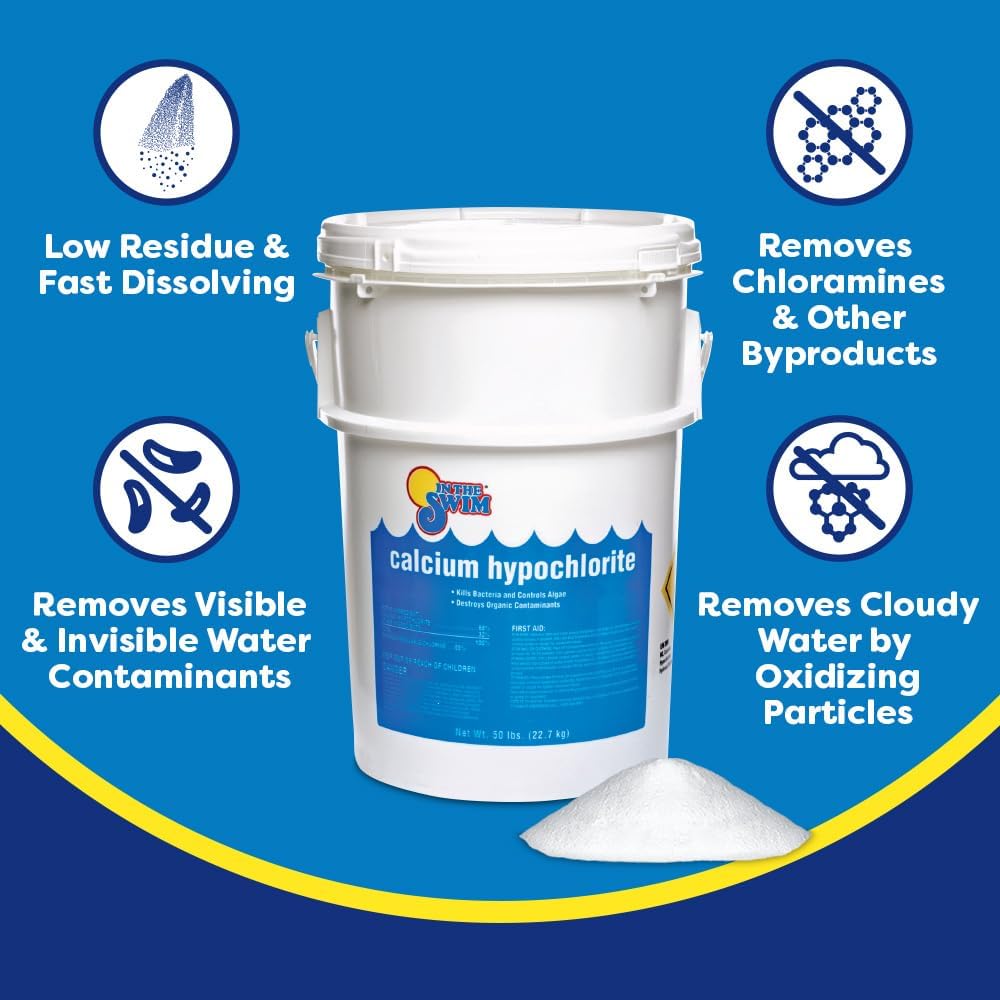 In The Swim Shock and Chlorine Bundle for Sanitizing Swimming Pools – Includes 25 Pound Bucket of 68% Cal-Hypo Pool Shock and 25 Pound Bucket of 3 Inch Stabilized Chlorine Tablets