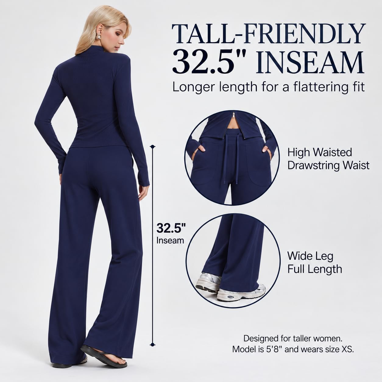 Women's Tall 2 Piece Travel Set, Fitted Zip Jacket and Wide Leg Pants