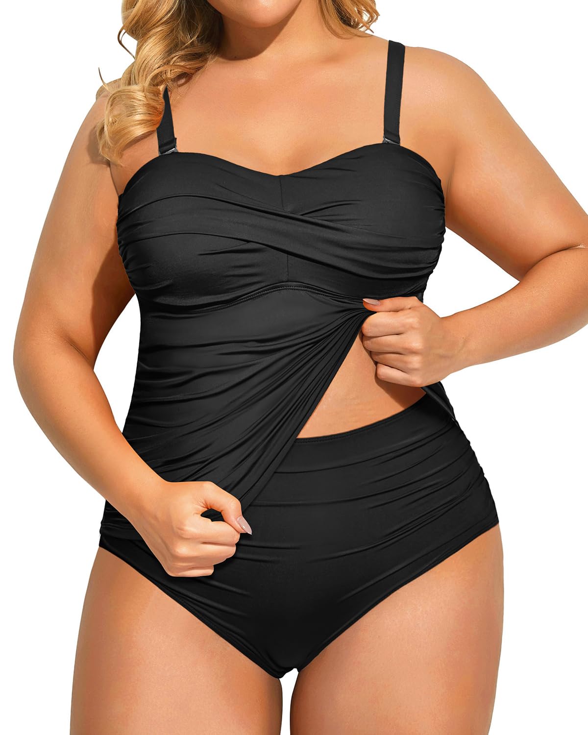 Aqua Eve Women Two Piece Plus Size Tankini Tummy Control Bathing Suits Bandeau Swimsuits with High Waisted Bottom - Review, Price and Buying Guide