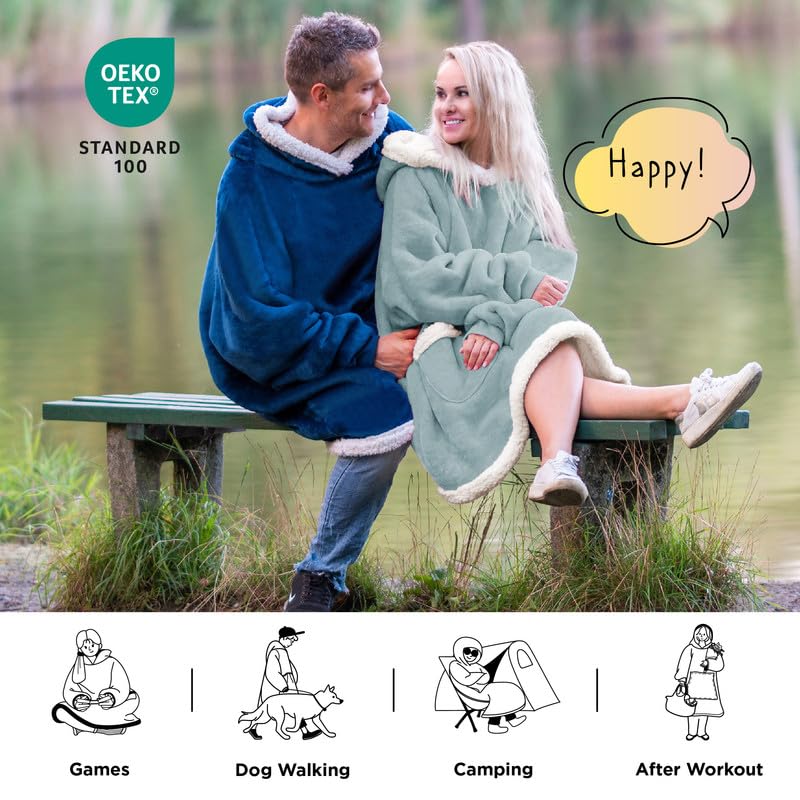 Bedsure Blanket Hoodie, Wearable Blanket for Adults & Kids as Gifts for Women Men, Birthday Gifts for Women Mom Girl Sherpa Oversized Hoodie, Light Green, Small