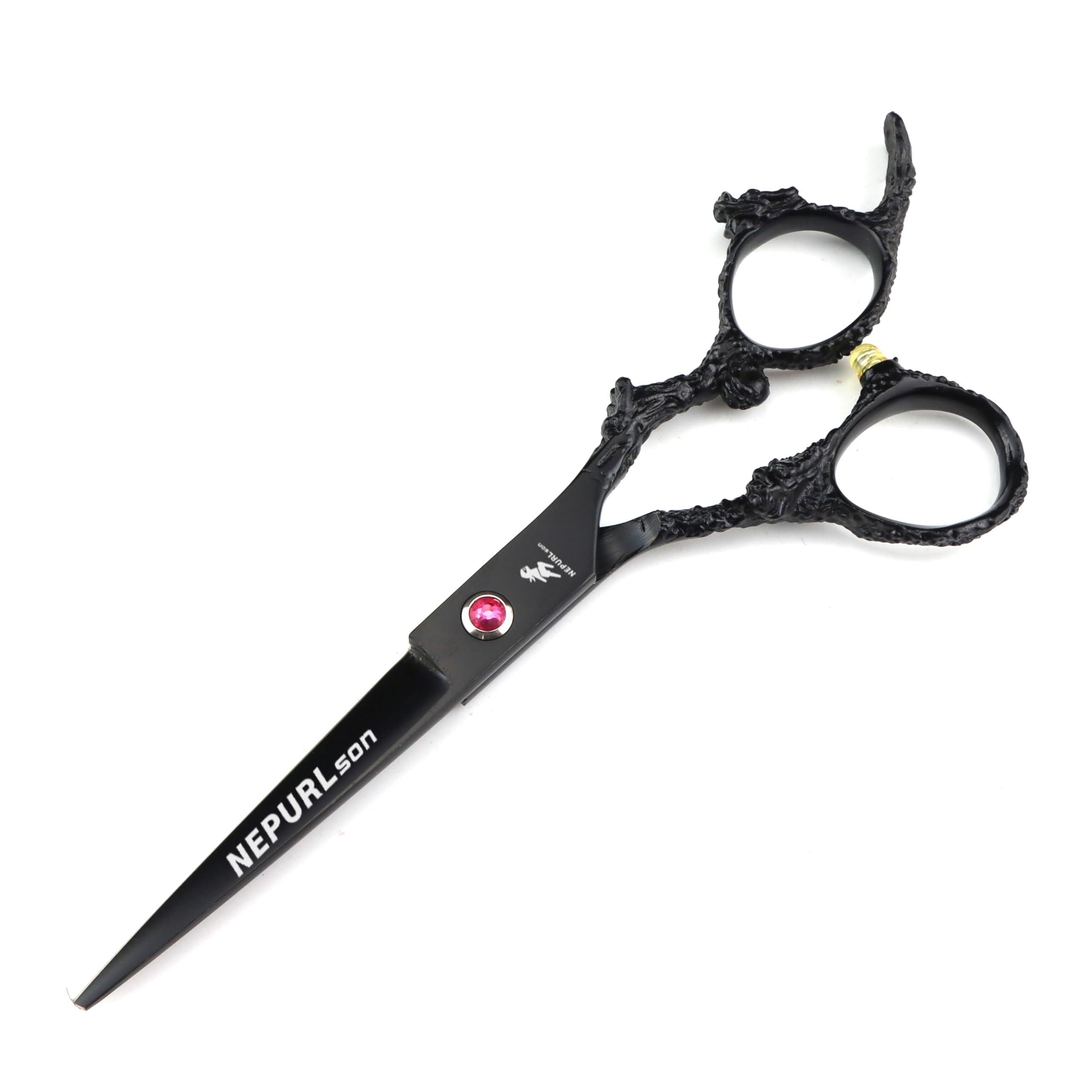 Ciseaux cheveux dragon or bleu 15,2 cm outil coupe plat frange dents mince noir
