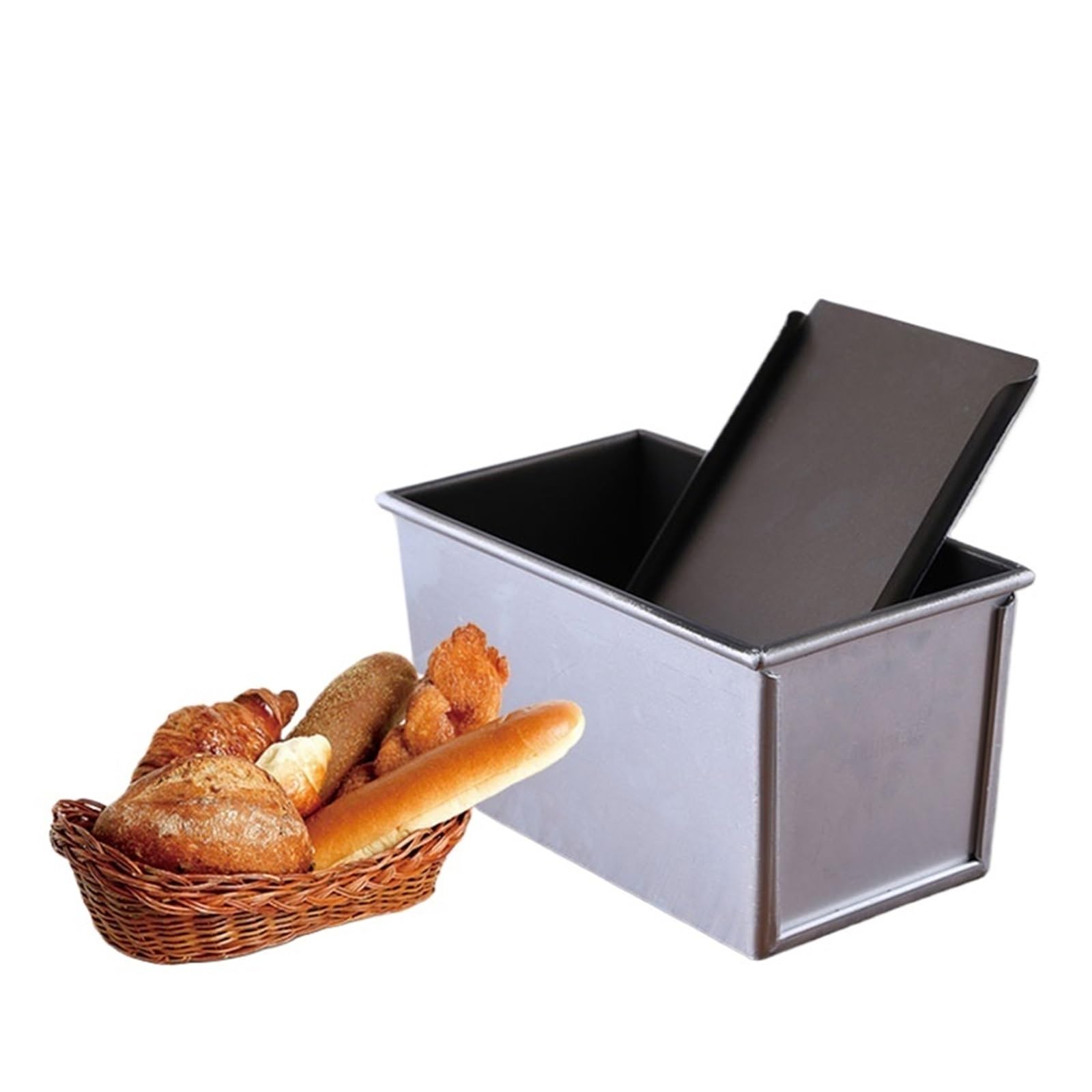Teglia Rettangolare con Coperchio, Stampo for Pane tostato, Antiaderente, Lega di Alluminio, capacità di Impasto da 1 libbra, for Cottura al Forno di Pane tostato(33 * 11.2 * 11.6cm)