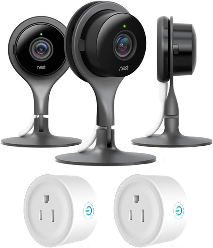 Google Nest Indoor Security Camera Pack of 3 Bundle with Deco Gear 2 Pack WiFi Smart Plug (5 Items)