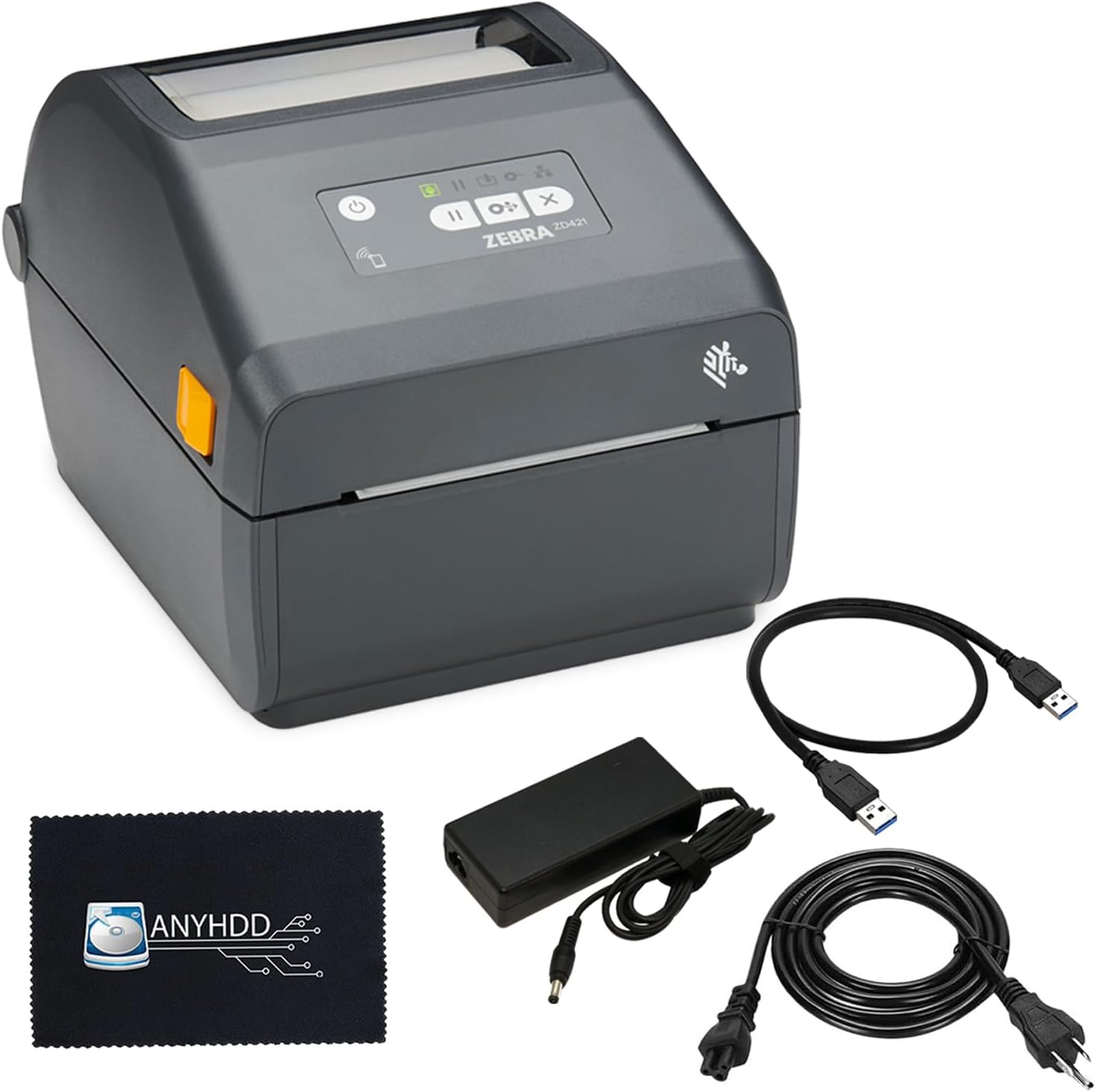 ZD421 (ZD4A042-D01M00EZ) USB/Bluetooth - GK420d Replacement, Direct Thermal Label Printer 203 dpi with 4x6 Thermal Roll + Power Adapter + USB 2.0 Cable + Microfiber Cloth Included