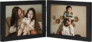 decorUhome Double 7x5 Picture Frame Horizontal, Engineered Wood Bifold Photo Frame with Plexiglass for Tabletop Display, 7x5, Black