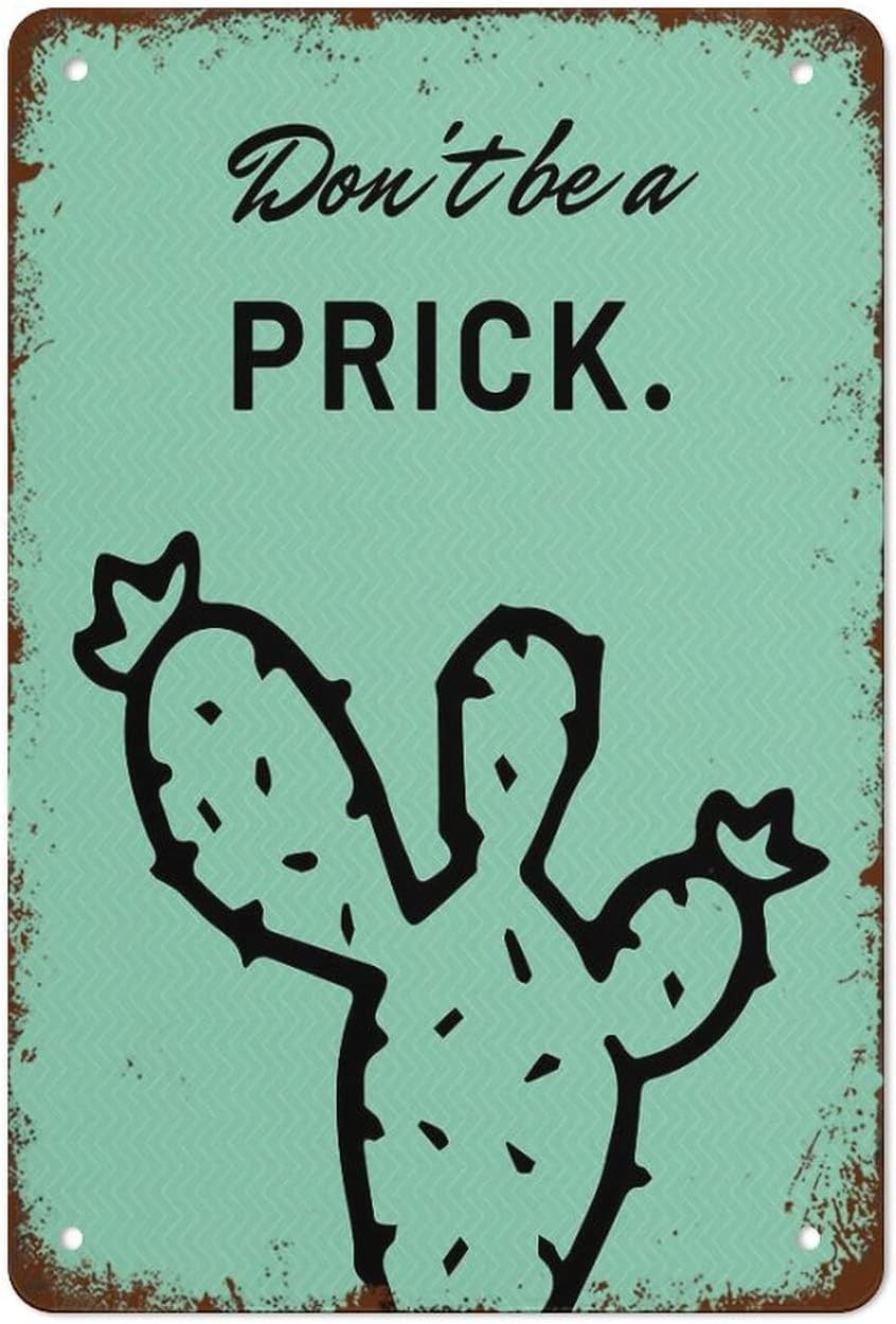 peiyeety Minimalist Cactus Aluminum Sign - Don't Be A Prick Green Wall Art | Home, Office, Garden Decor | Gift for Plant Lovers & Sarcasm Fans 8x12 Inch