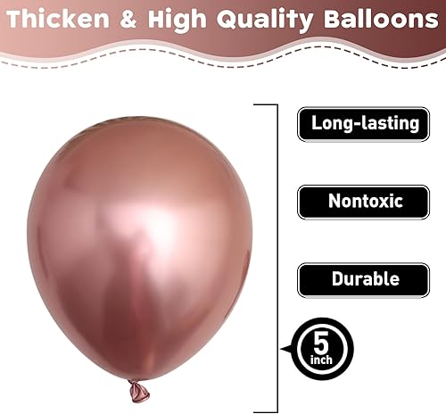 Miniatura 5 de 60 globos de látex de oro rosa metálico de 5 pulgadas para arco de guirnalda de globos, mini globos cromados de oro rosa para decoración de fiestas