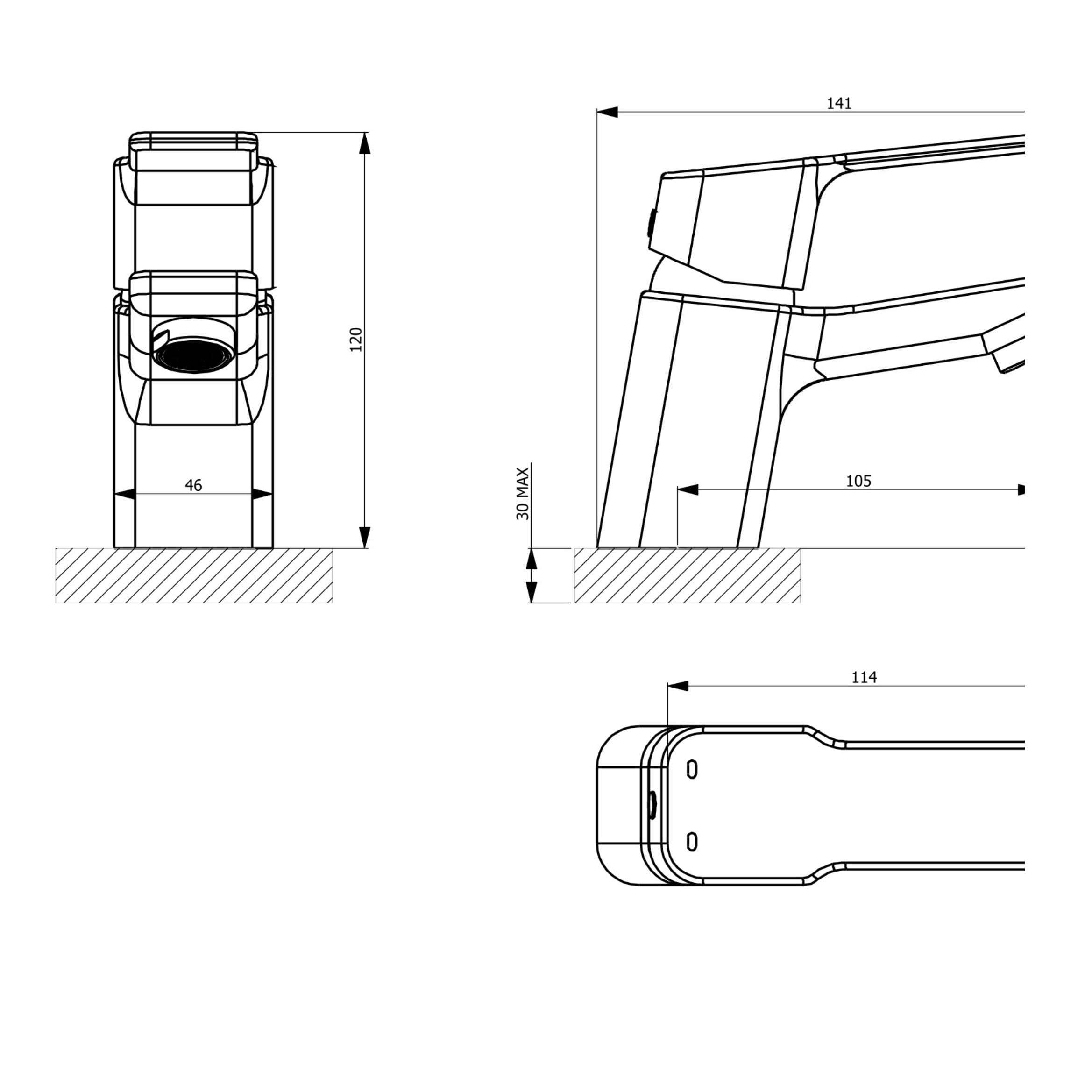 S12 Eckige Waschtischarmatur mit Klick-Ablauf- und Badewannenmischer, verchromter Hebel mit Handbrause, Schlauch-Set