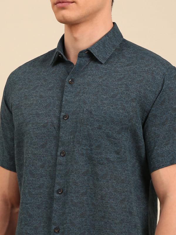 Image of Linen Club Men's Linen Rich Printed Contemporary Fit Half Sleeve Casual Shirt