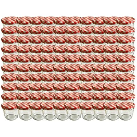 100 x Marmeladengläser 230ml - Einmachgläser Rot Kariert TO 82 - Einweckgläser mit Schraub-Deckel Cover