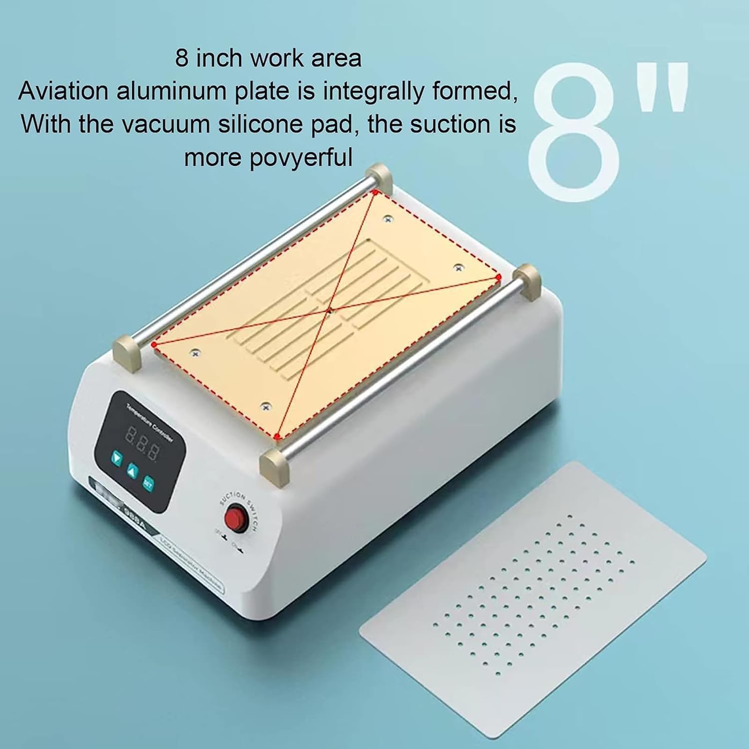 Macchina per la rimozione dello schermo LCD da 8 pollici con display digitale e doppia pompa, temperatura regolabile da 50 a 130 °C, strumento per la rimozione dello schermo di smartphone e telefoni.