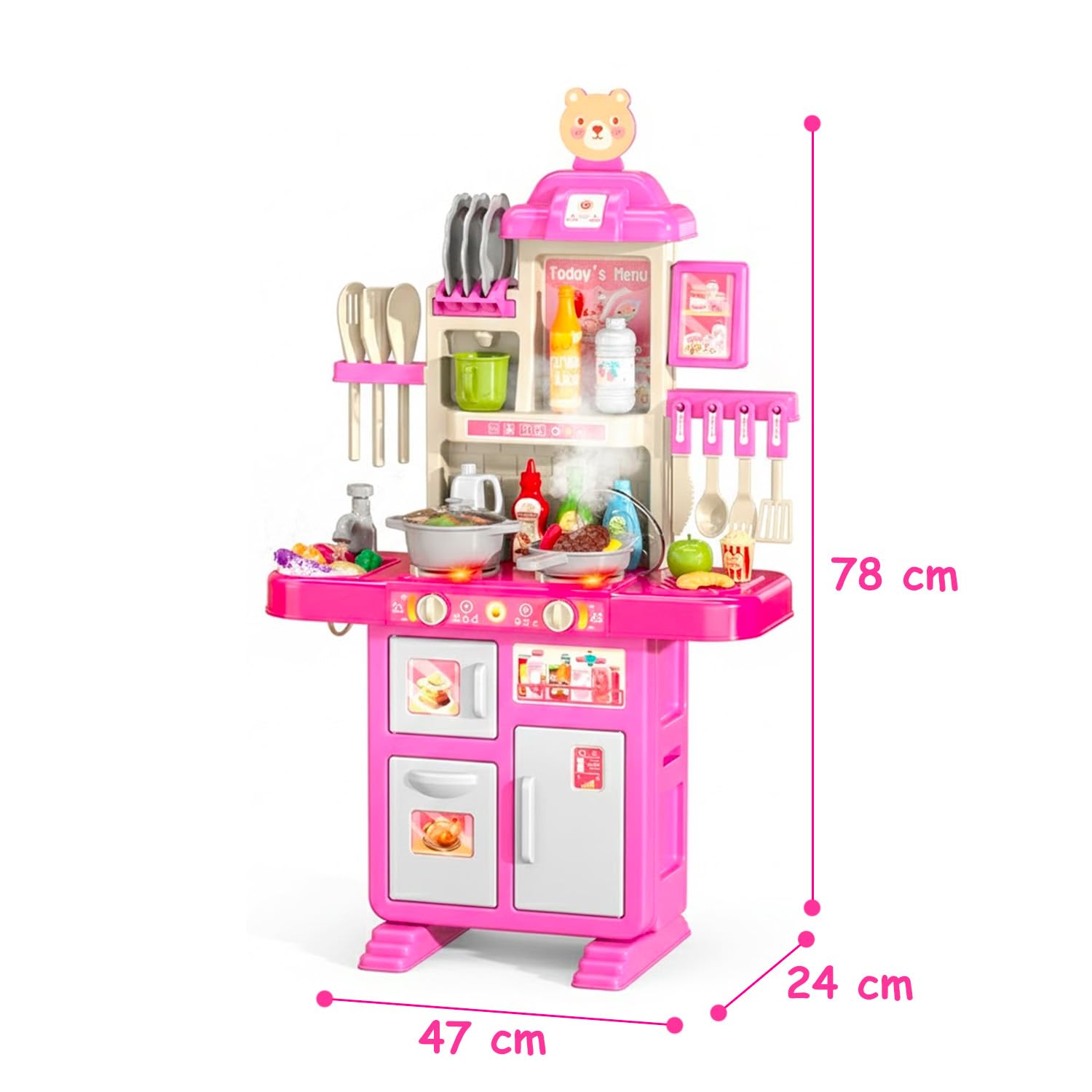 Cucina Giocattolo Per Bambini Con Luci E Suoni Realistici 69 Accessori Rubinetto Con Sistema Di Riciclo Dell'Acqua E Fornelli Per Bambini Dai 3-5 Anni Set Cucina (Rosa)