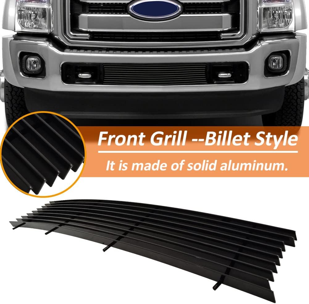 Black Front Bumper Grille Fits 2011-2016 Ford F-250/F-350/F-450/F-550 SD Billet Grill Insert for 11 12 13 14 15 15 2012 2013 2014 2015 f250/f350/f450/f550 Super Duty