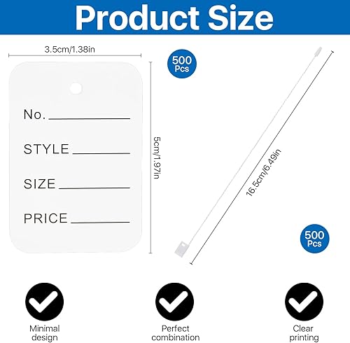 Miniatura 3 de 1000 etiquetas de precio y cadena de etiquetas para colgar, etiquetas de precio de papel kraft de 1.38 x 1.97 pulgadas, etiquetas colgantes con