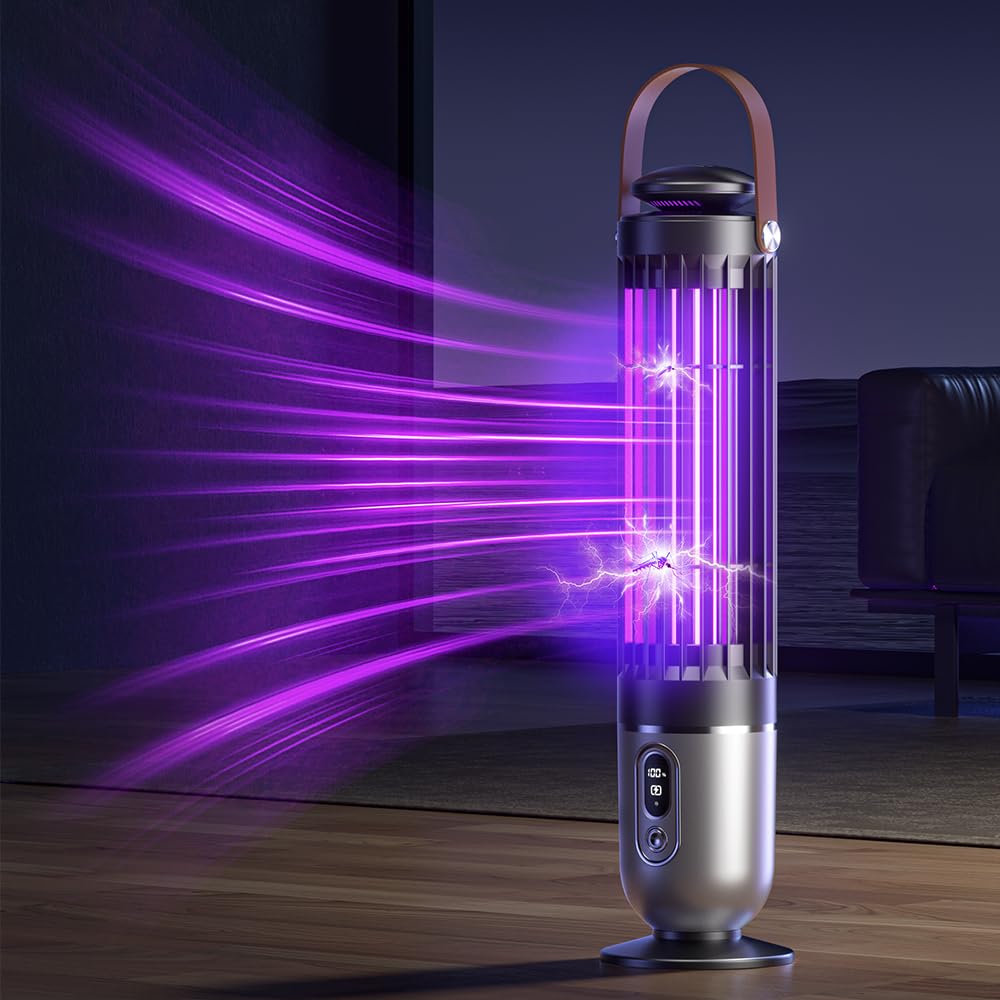 FanFuGuo® Lampe Anti Moucherons Anti Moustique Mouche Rechargeable, Lampe UV et veilleuse 2 en 1 avec capteur crépusculaire, Anti Insectes Volants Tue Mouche Electrique Intérieur et extérieur (Black1)