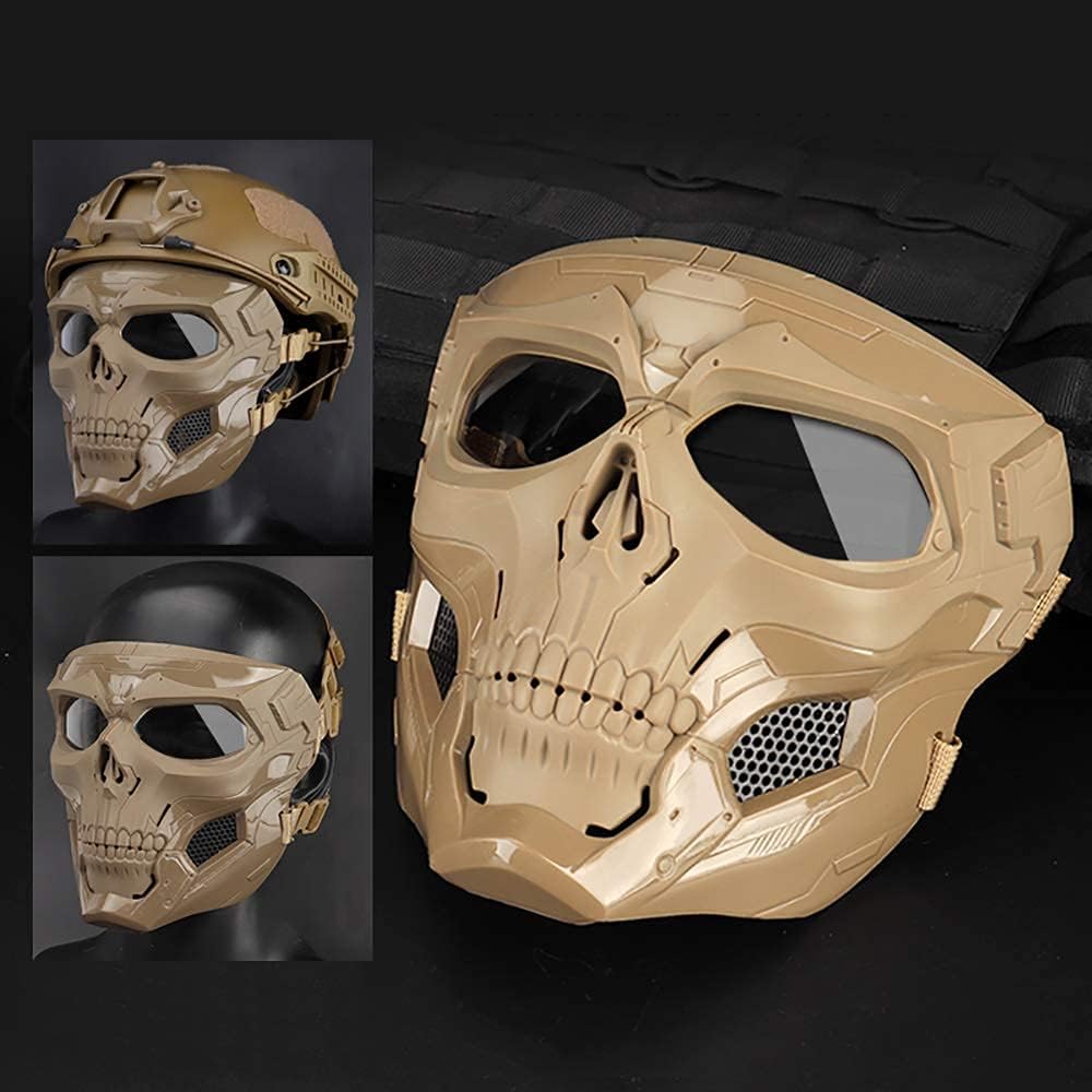 AOUTACC Airsoft Mask Skeleton Mask with Goggles Full Face Protective Adjustable Tactical Mask for Halloween Paintball Game Movie Props Party Cosplay Outdoor Activities (Brown)