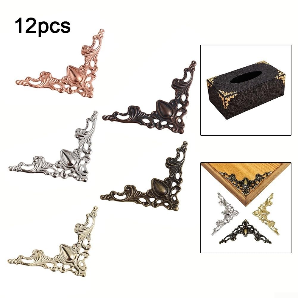Adesivi angolari antichi, coperture angolari decorative in metallo, 12 pezzi, per mobili e scatole (bronzo)