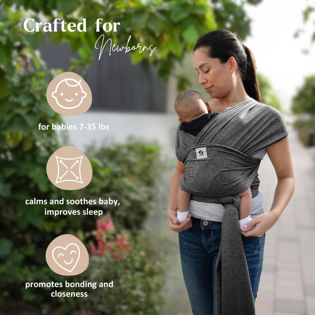 ELDOMA Dark Grey Baby Wrap Carrier - Lightweight, Breathable Baby Sling, Hands Free Baby Carrier Sling, Baby Carriers for Newborn, Infant — view 2