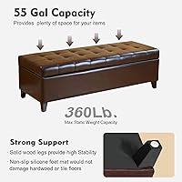 Vista 3 de Ottoman with Storage, 51 Inch Large Ottomans Storage Bench,Faux Leather Upholstered End of Bed Bench with Hinged Lid, Long Foot Rest Stool for Marrón