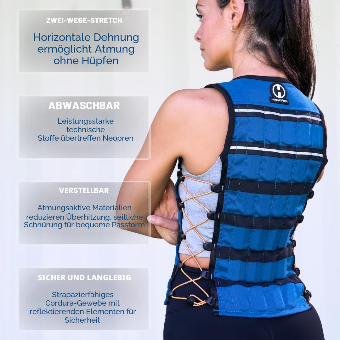 HYPERWEAR Hyper Vest Elite Verstellbare Gewichtsweste Gewicht 10lbs Biss 20lbs, Robustes schwarzes Cordura-Gewebe Trainingsweste, dünnste und Beste Body Fit Passform, Weight Vest für Damen und Herren
