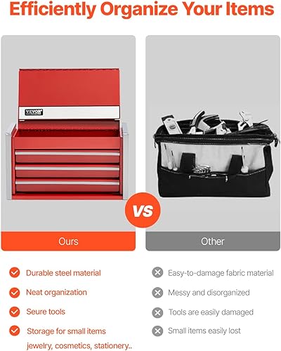 Miniatura 3 de VEVOR Caja de herramientas de metal, 8.6 pulgadas, caja de herramientas de metal portátil con 3 cajones, pequeña caja de herramientas con forros de