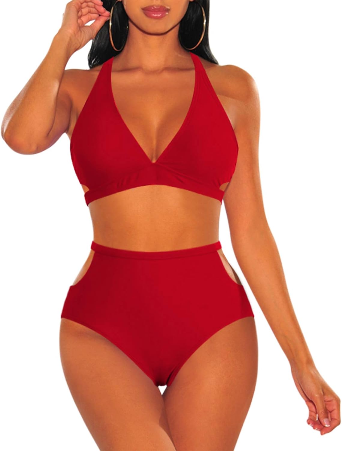Red high waisted two piece swimsuit Clearance