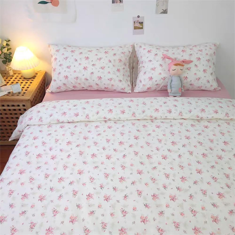 Nyescasa Single Bed Duvet Cover Sets White Pink Flowers Floral Print Microfibre Bedding Set 2pcs Flower Botanical Aesthetic Quilt Comforter Cover 135x200 with Zipper Closure and 1 Pillowcase 50x75 cm — image 1