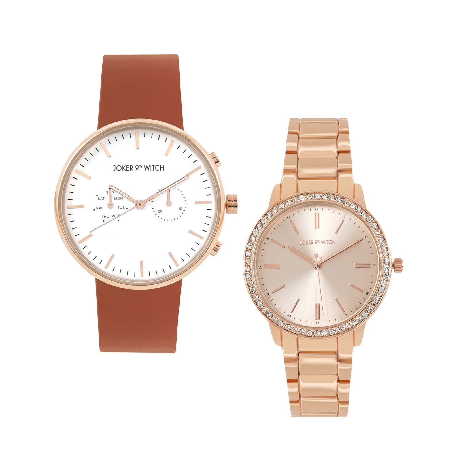 Joker & Witch Leather Apple & Cinnamon Couple Analogue Watches, White Dial, Brown Band (B0BVB6JTNN) Amazon Price History, Amazon Price Tracker