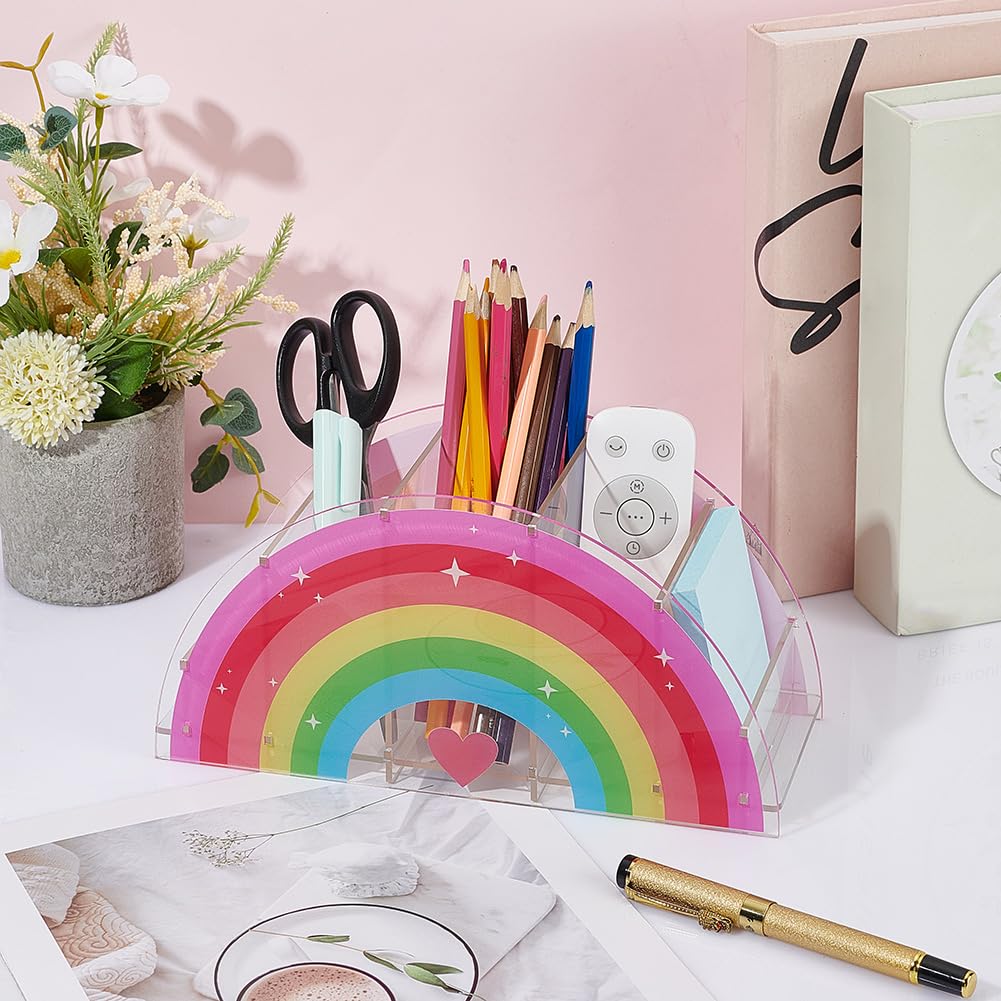PH PandaHall Pen Holder Rainbow Pencil Holder Acrylic Pen Organizer Brush Desktop Container Stationery Storage Brush Stand Desk Accessories for Back to School Home Office Supplies 23x12x8.9 cm - Image 4