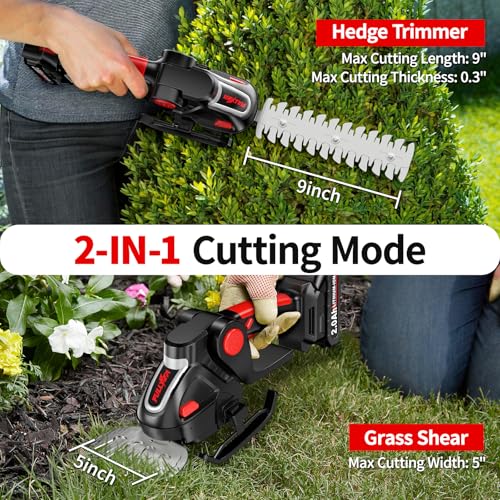 FULLYEA Electric Hedge Trimmer Cordless with Battery, 2 in 1 Handheld Shrub Trimmer Grass Shears with 2 Pack Rechargeable Battery and Charger, Bush Trimmer Grass Cutter for Yard Lawn Garden